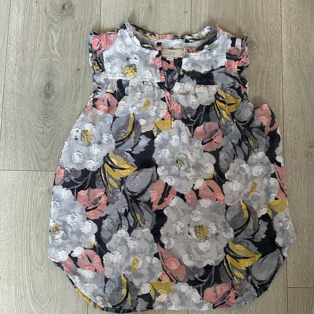 LOFT Floral Blouse - Pink, Yellow, Gray - Picture 1 of 3